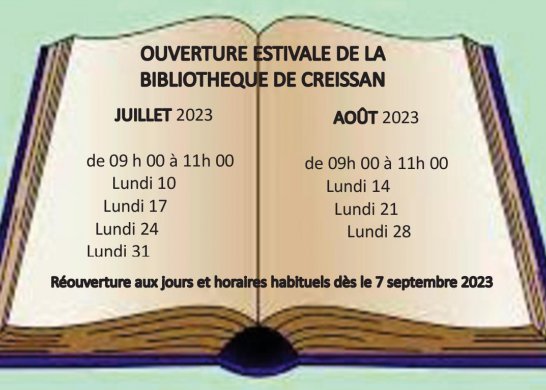 Ouverture bibliothèque été 2023