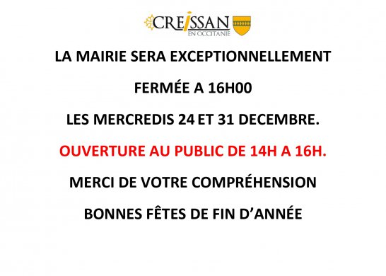 FERMETURE EXCEPTIONNELLE MAIRIE